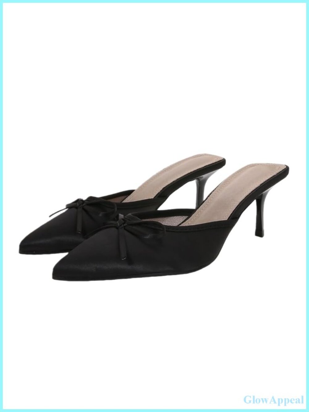 Kitten Heel Bow Mules Women Slip On Backless Low Heel Pumps 6CM Heeled Sandals